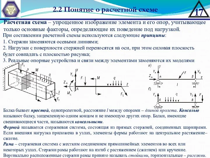 2.2 Понятие о расчетной схеме Расчетная схема – упрощенное изображение элемента