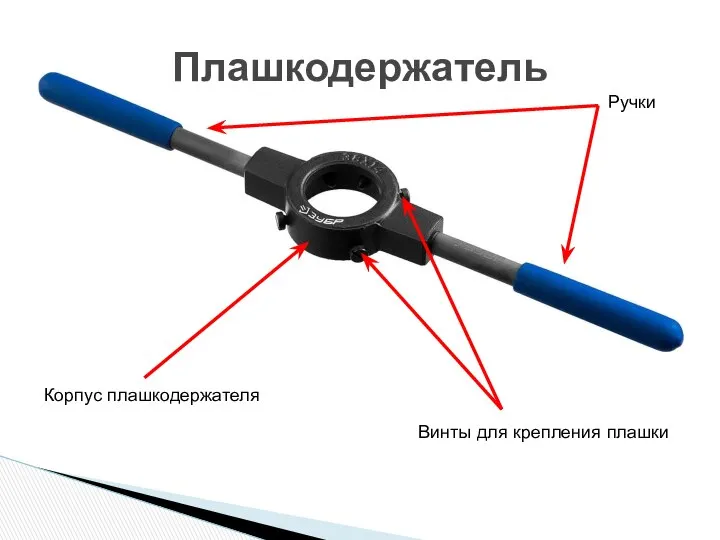 Плашкодержатель Корпус плашкодержателя Ручки Винты для крепления плашки