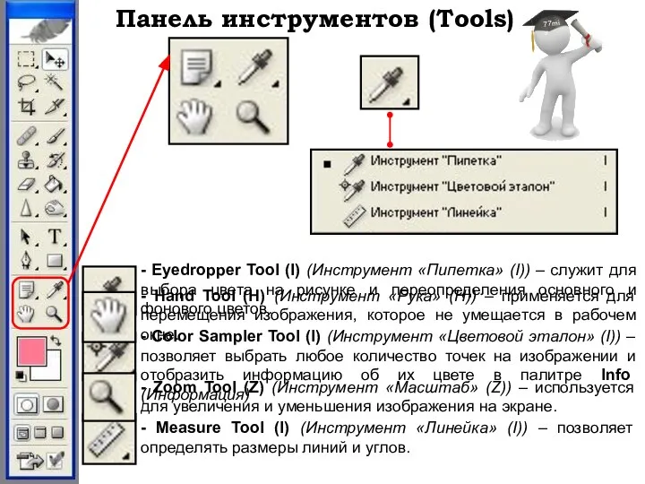 Панель инструментов (Tools) - Eyedropper Tool (I) (Инструмент «Пипетка» (I)) –