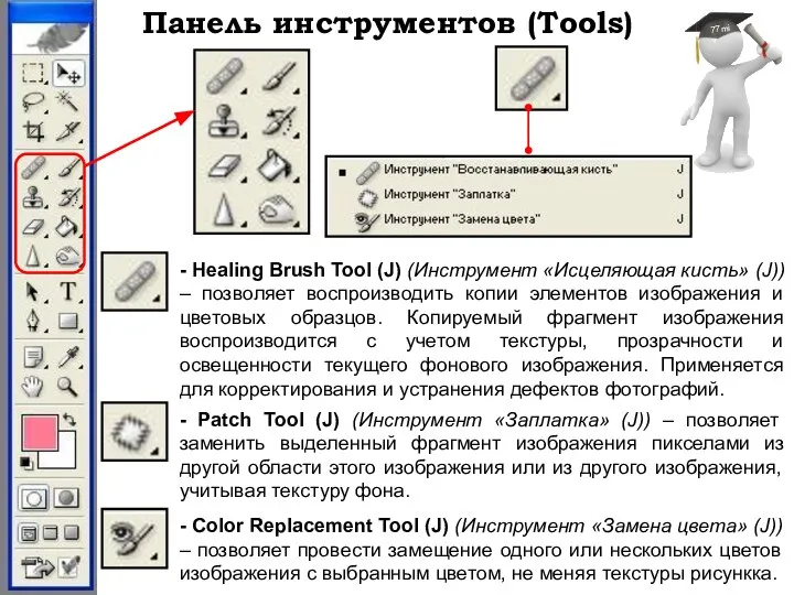 Панель инструментов (Tools) - Healing Brush Tool (J) (Инструмент «Исцеляющая кисть»