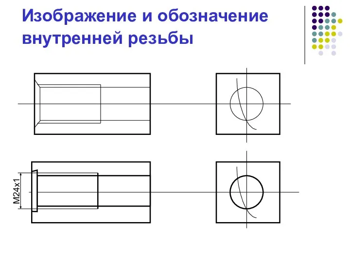 Изображение и обозначение внутренней резьбы М24х1