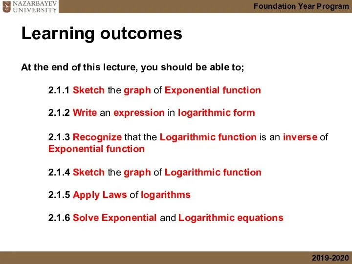 Learning outcomes At the end of this lecture, you should be