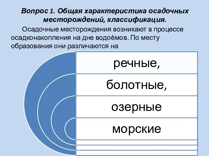 Вопрос 1. Общая характеристика осадочных месторождений, классификация. Осадочные месторождения возникают в