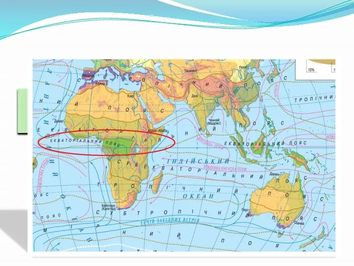 Африка перетинається Екваторіальним поясом, а Австралія ні.