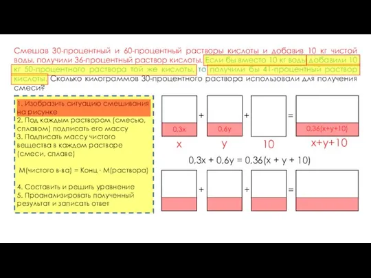 Смешав 30-процентный и 60-процентный растворы кислоты и добавив 10 кг чистой