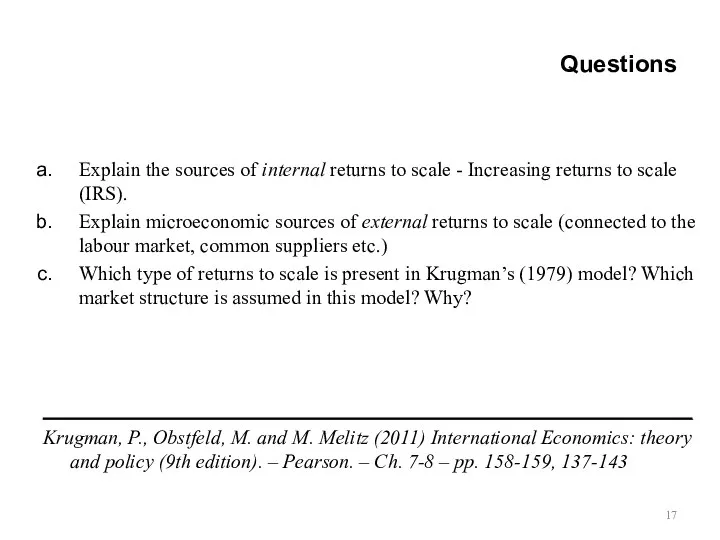 Explain the sources of internal returns to scale - Increasing returns