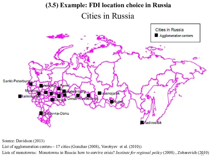 Cities in Russia Source: Davidson (2013) List of agglomeration centers –