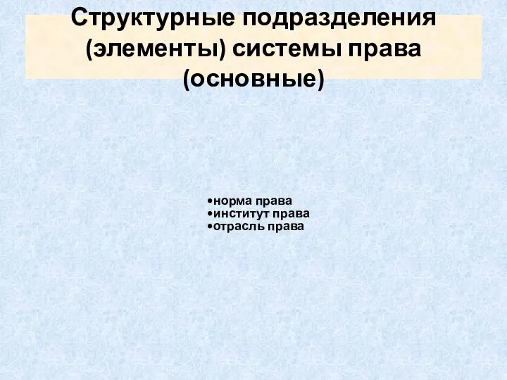 Структурные подразделения (элементы) системы права (основные) норма права институт права отрасль права