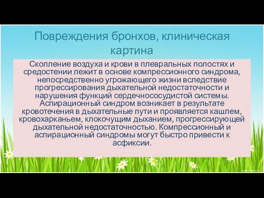 Повреждения бронхов, клиническая картина Скопление воздуха и крови в плевральных полостях