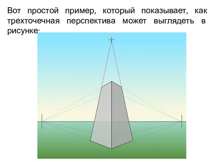 Вот простой пример, который показывает, как трехточечная перспектива может выглядеть в рисунке: