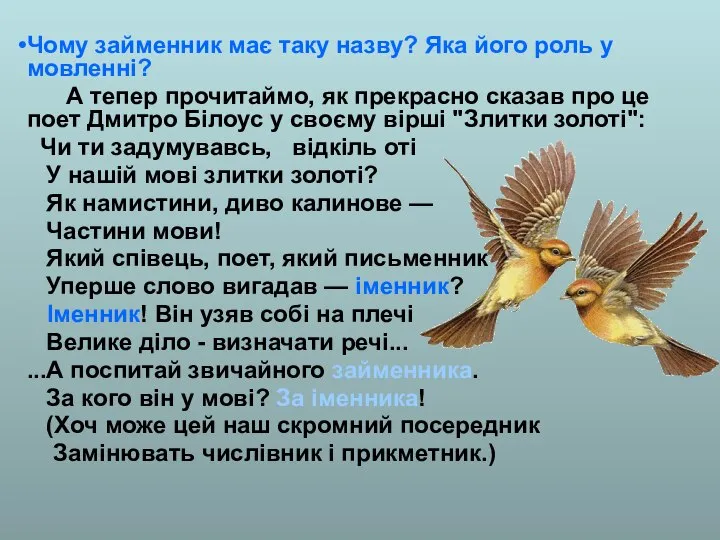 Чому займенник має таку назву? Яка його роль у мовленні? А