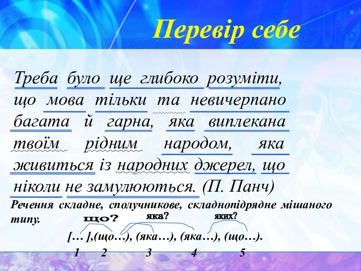 Перевір себе Треба було ще глибоко розуміти, що мова тільки та