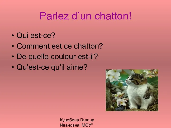 Куцобина Галина Ивановна МОУ"Алексеевская СОШ" Parlez d’un chatton! Qui est-ce? Comment