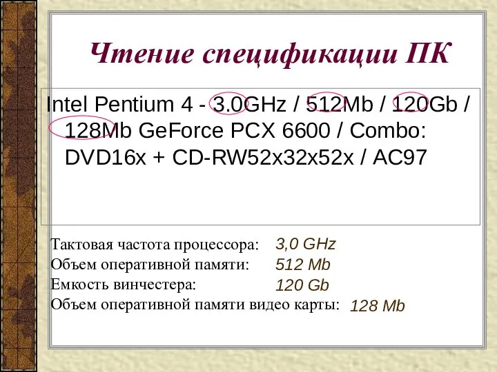 Чтение спецификации ПК Intel Pentium 4 - 3.0GHz / 512Mb /