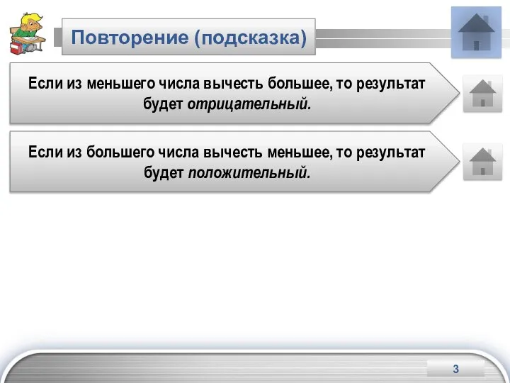 Повторение (подсказка) Если из меньшего числа вычесть большее, то результат будет