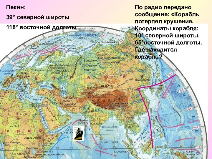 Пекин: 39° северной широты 118° восточной долготы По радио передано сообщение: