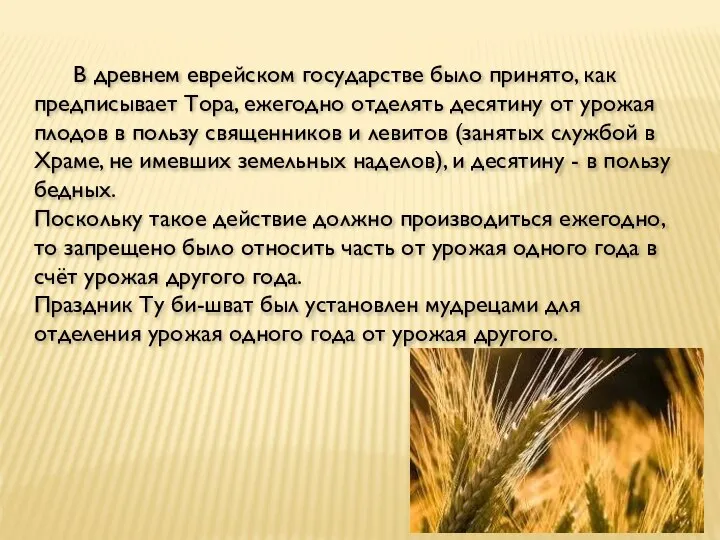 В древнем еврейском государстве было принято, как предписывает Тора, ежегодно отделять