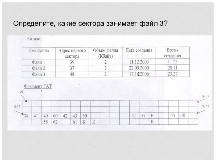 Определите, какие сектора занимает файл 3?