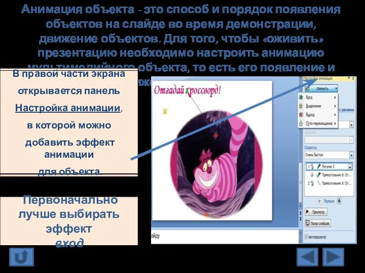 Анимация объекта - это способ и порядок появления объектов на слайде