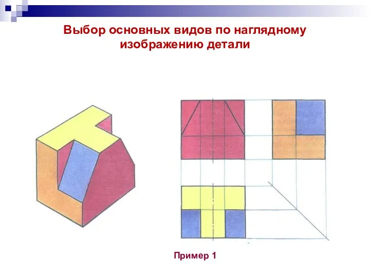 Выбор основных видов по наглядному изображению детали Пример 1