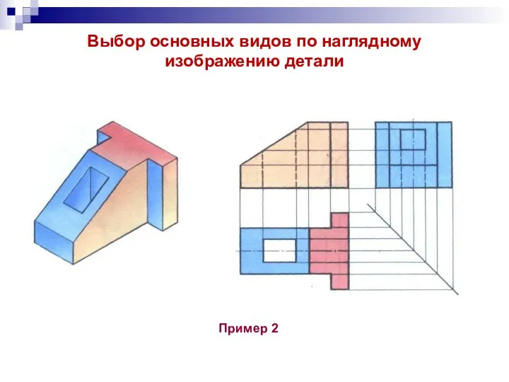 Выбор основных видов по наглядному изображению детали Пример 2