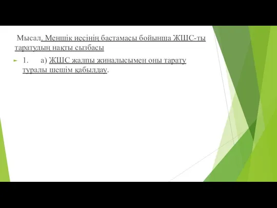 Мысал. Меншік иесінің бастамасы бойынша ЖШС-ты таратудың нақты сызбасы 1. а)