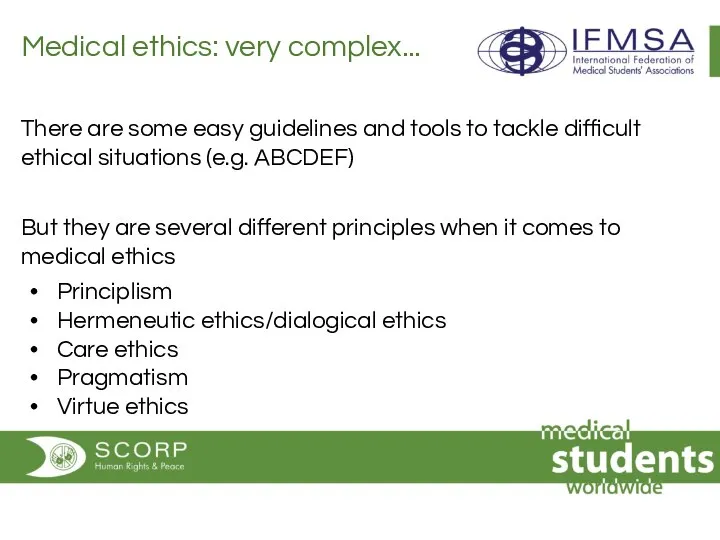 Medical ethics: very complex... There are some easy guidelines and tools