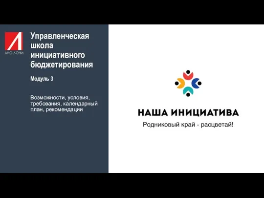 Управленческая школа инициативного бюджетирования Модуль 3 Возможности, условия, требования, календарный план, рекомендации