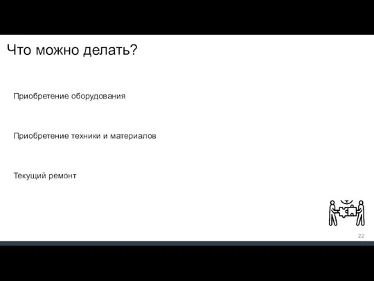 Что можно делать? Приобретение оборудования Приобретение техники и материалов Текущий ремонт