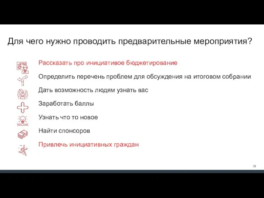 Для чего нужно проводить предварительные мероприятия? Рассказать про инициативое бюджетирование Определить