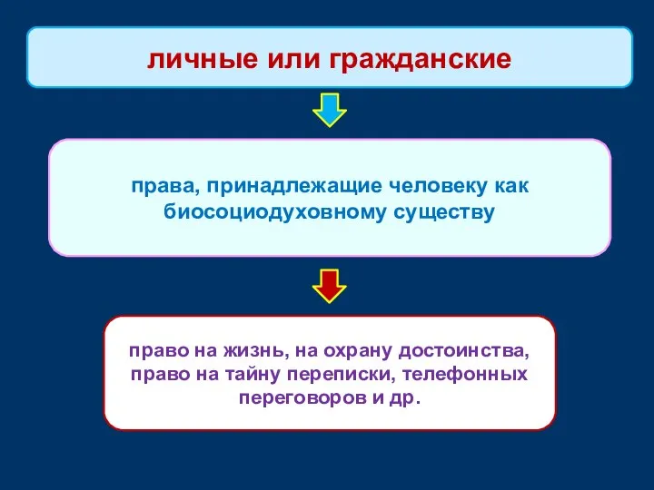 права, принадлежащие человеку как биосоциодуховному существу личные или гражданские право на