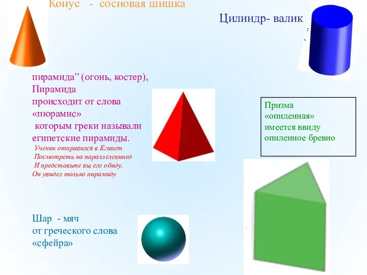 Конус - сосновая шишка Цилиндр- валик “ пирамида” (огонь, костер), Пирамида