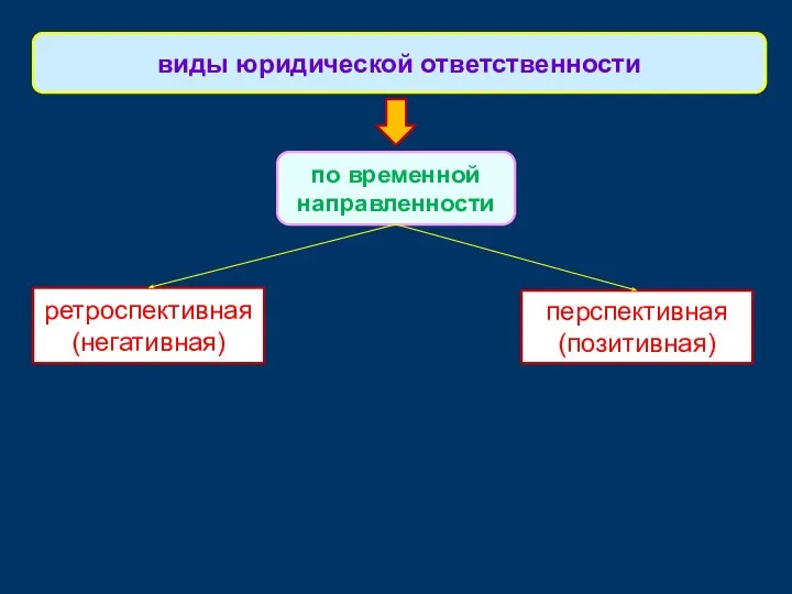 ретроспективная (негативная) виды юридической ответственности по временной направленности перспективная (позитивная)