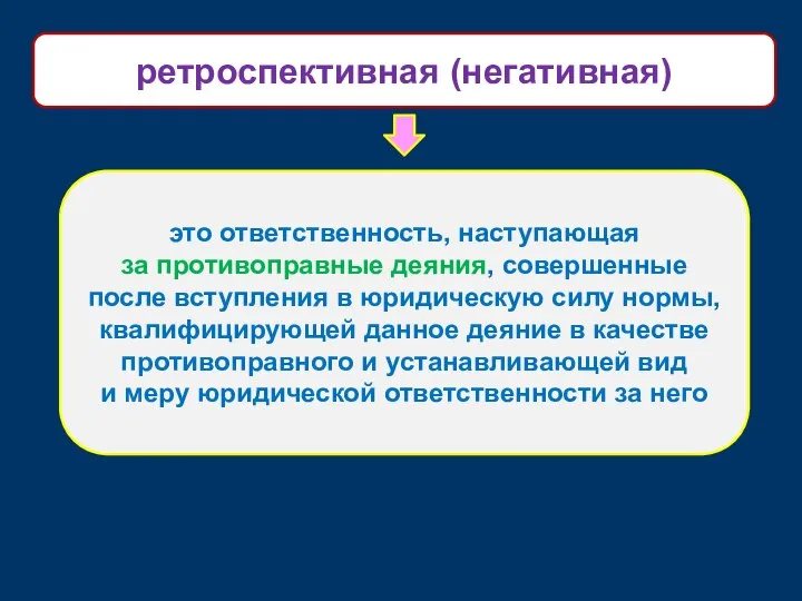 это ответственность, наступающая за противоправные деяния, совершенные после вступления в юридическую