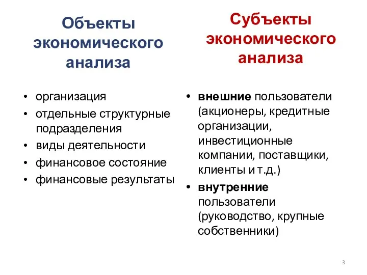 Объекты экономического анализа организация отдельные структурные подразделения виды деятельности финансовое состояние