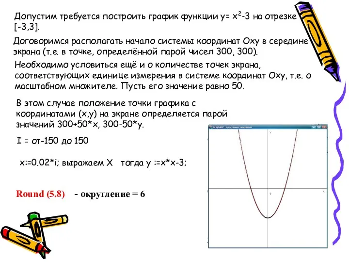 Round (5.8) - округление = 6 Допустим требуется построить график функции