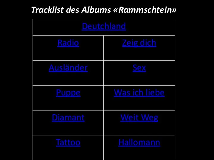 Tracklist des Albums «Rammschtein»