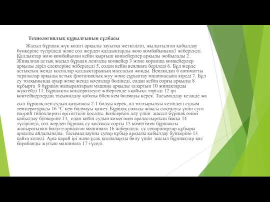 Технологиялық құрылғының сұлбасы Жасыл бұршақ жүк көлігі арқылы зауытқа жеткізіліп, жылытылған