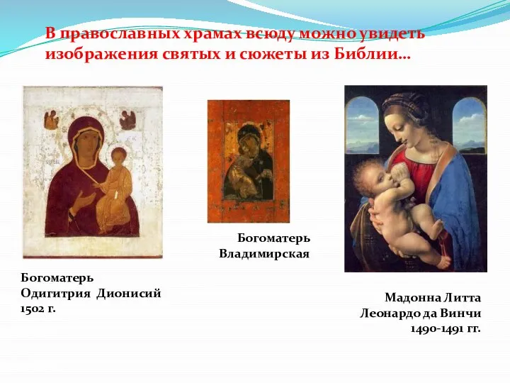 В православных храмах всюду можно увидеть изображения святых и сюжеты из