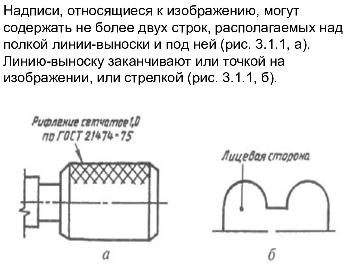 Надписи, относящиеся к изображению, могут содержать не более двух строк, располагаемых