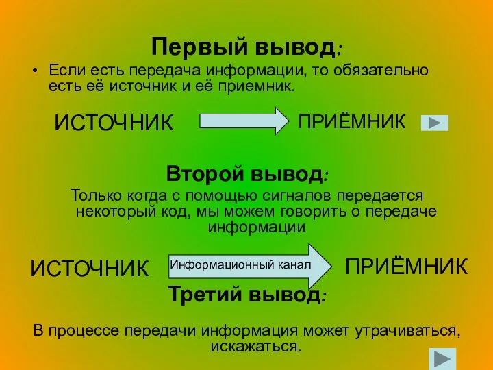 Первый вывод: Если есть передача информации, то обязательно есть её источник