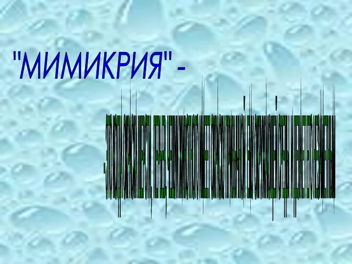 "МИМИКРИЯ" - - ЭТО КОГДА ОКРАСКА ШЕРСТИ, ПЕРЬЕВ, ЧЕШУИ ЖИВОТНОГО ИМЕЕТ