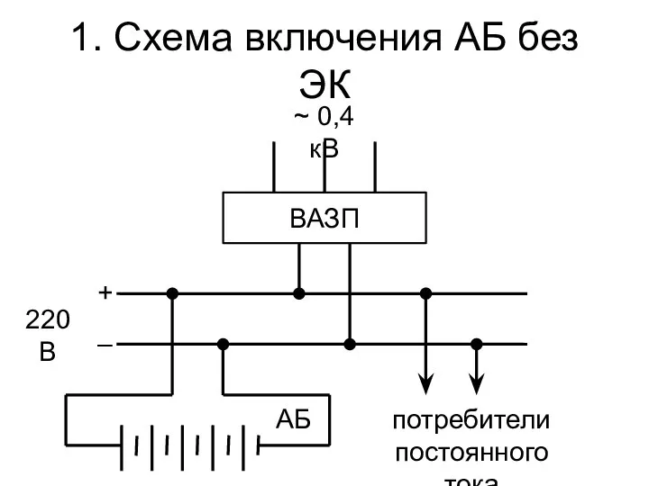 1. Схема включения АБ без ЭК ВАЗП ~ 0,4 кВ АБ