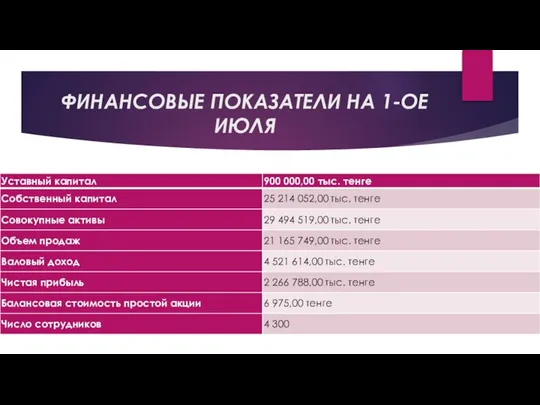 ФИНАНСОВЫЕ ПОКАЗАТЕЛИ НА 1-ОЕ ИЮЛЯ