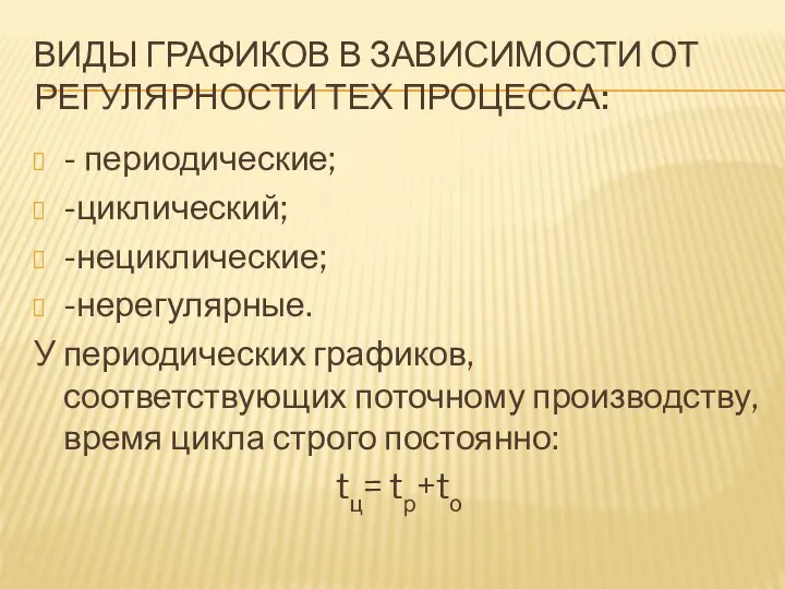 ВИДЫ ГРАФИКОВ В ЗАВИСИМОСТИ ОТ РЕГУЛЯРНОСТИ ТЕХ ПРОЦЕССА: - периодические; -циклический;