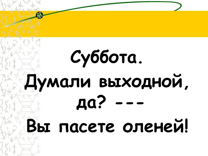 Суббота. Думали выходной, да? --- Вы пасете оленей!