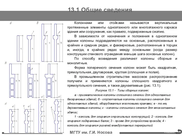 13.1 Общие сведения МГТУ им. Г.И. Носова Колоннами или стойками называются