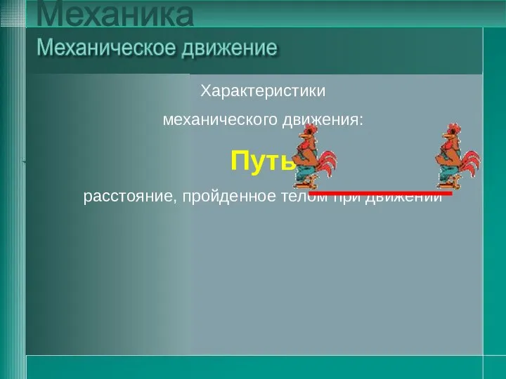 Характеристики механического движения: Путь расстояние, пройденное телом при движении Механика Характеристики