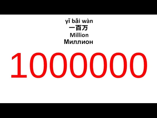 yī bǎi wàn 一百万 Million Миллион 1000000