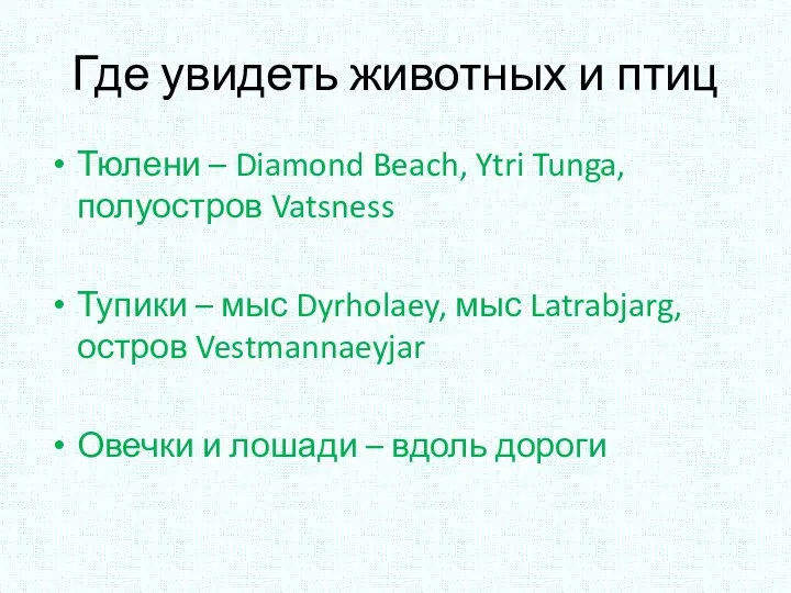 Где увидеть животных и птиц Тюлени – Diamond Beach, Ytri Tunga,